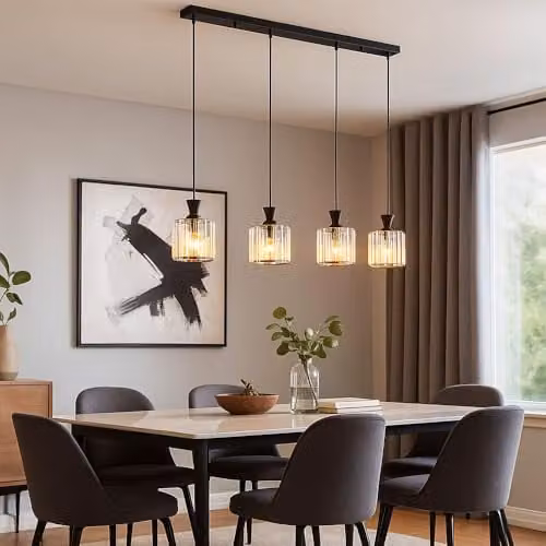 Globo Lighting Jordana Bar Pendant Lamp in Black Metal and Transparent Crystal, 4x E27, W/D/H: 13 x 13 x 120 cm – 1