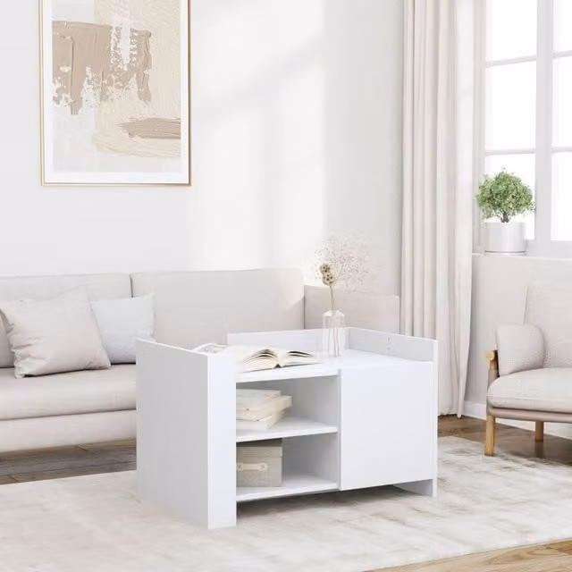 Berkfield Home White Rectangular Coffee Table in Engineered Wood W/D/H: 80 x 50 x 50 cm