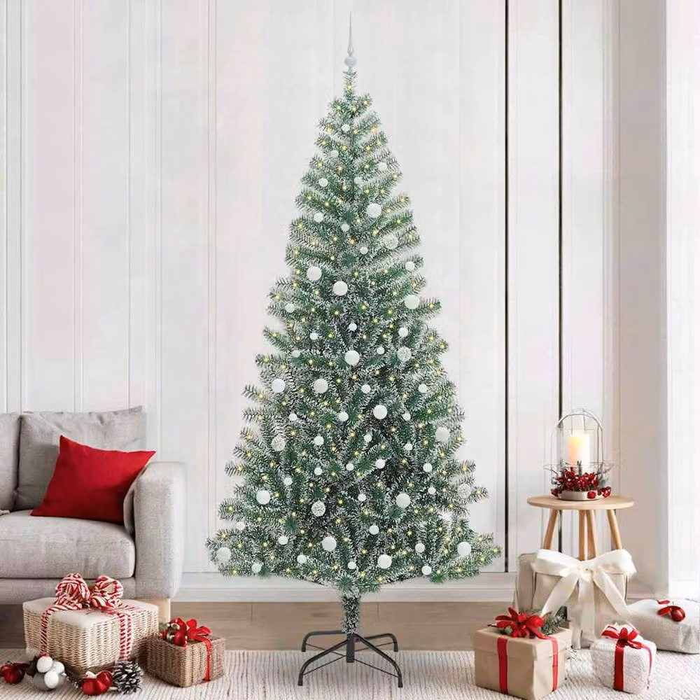 Berkfield Home Snow Flocked Artificial Christmas Tree with LED Lights, Green and White, Height: 240 cm – 2