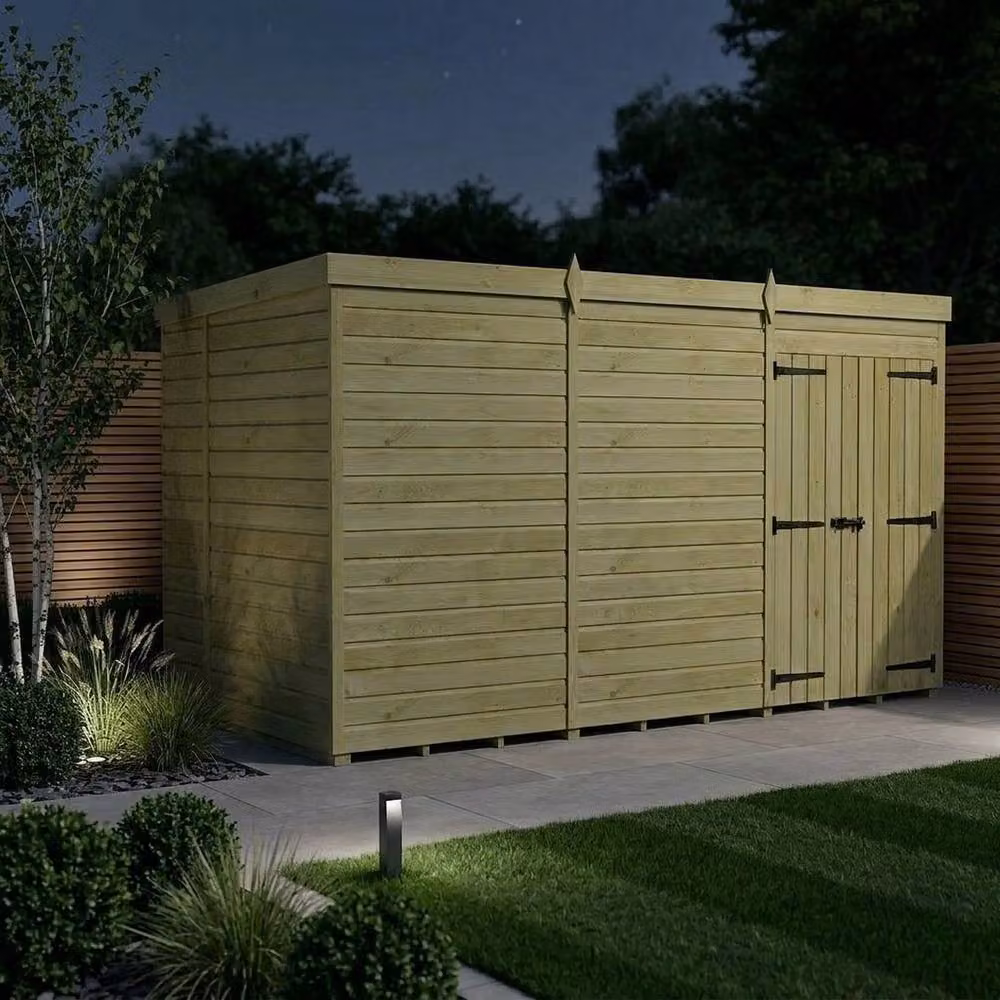 Buttercup Farm Brown Timber Pent Garden Shed with Double Doors, W: 305 cm, D: 305 cm, H: 210 cm – 3