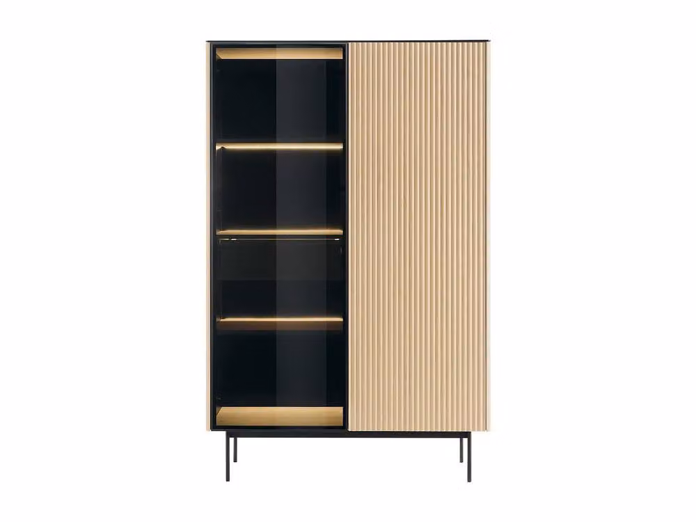 Vente-unique Modern 2-Door Display Cabinet with Integrated LED Lighting in Black MDF and Smoked Glass, Height: 166 cm – 2