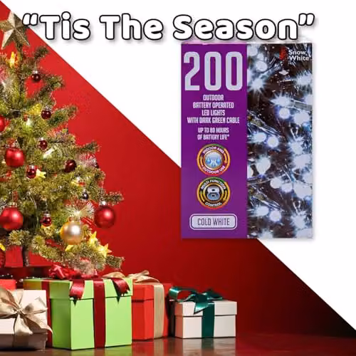 VFM e-Store Christmas Cold White String Lights with 200 Bulbs and 12m Length plus 50cm Lead – 7