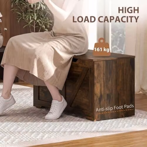 HOMCOM 100L Storage Chest with Safety Hinge in Rustic Brown, W/D/H: 80 x 40 x 45 cm – 7