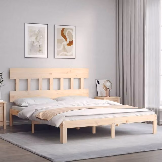 Berkfield Home Beautiful Solid Wood Pine Bed Frame in Beige, W/D/H: 160 x 200 x 81 cm – 1