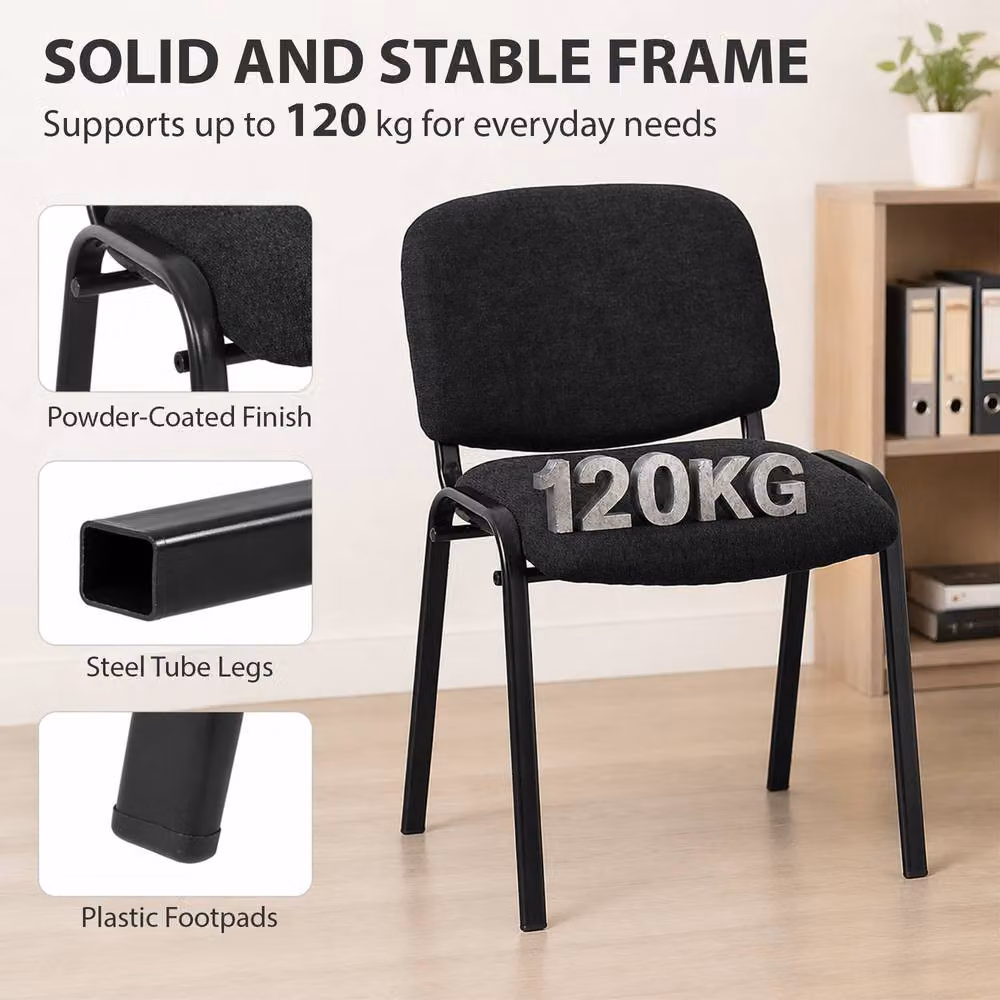 STILVORA Stackable Office Chair with Curved Backrest in Black Polyester Fabric – 8