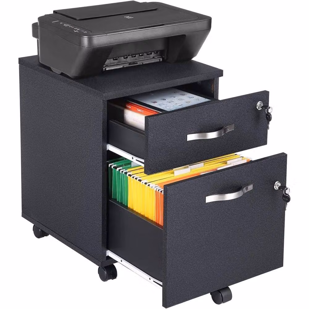 VOGREX Black 2-Drawer Lockable Metal File Cabinet with Castors – 3