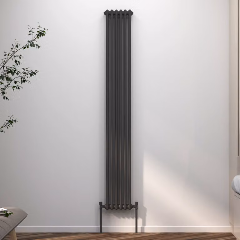 Fluxx Anthracite Vertical Double Column Radiator, H: 180 cm, W: 29 cm