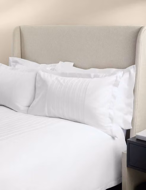M&S x Kelly Hoppen Pure Cotton Jacquard Striped Bedding Set, White, W: 180 cm, L: 200 cm