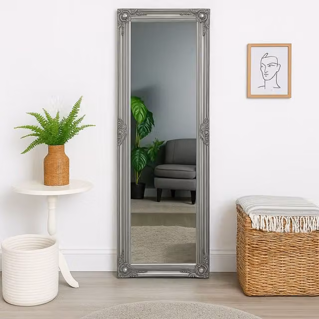 Melody Maison Tall Ornate Silver Wall Mirror, W: 47 cm, H: 142 cm – 1