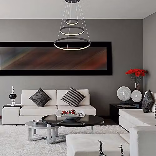 Globo Lighting Ralph Triple Ring LED Pendant Light, Black, Dimmable, Warm White, Height: 120 cm, Width: 57 cm, Depth: 51 cm – 7