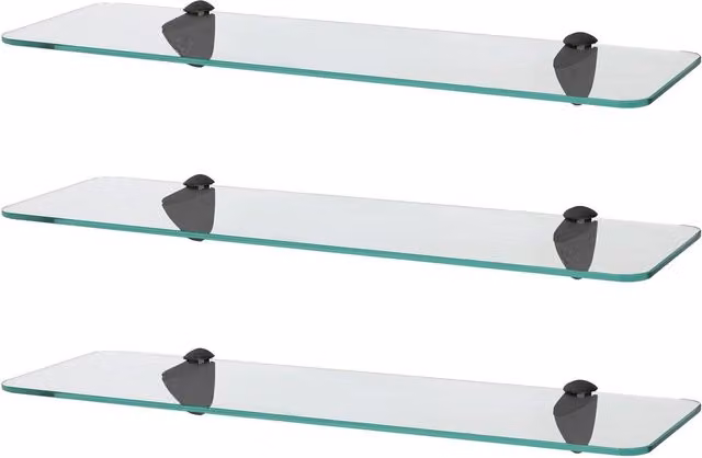 Harbour Housewares Set of 3 Rounded Floating Glass Shelves in Black and Transparent, Width: 50 cm