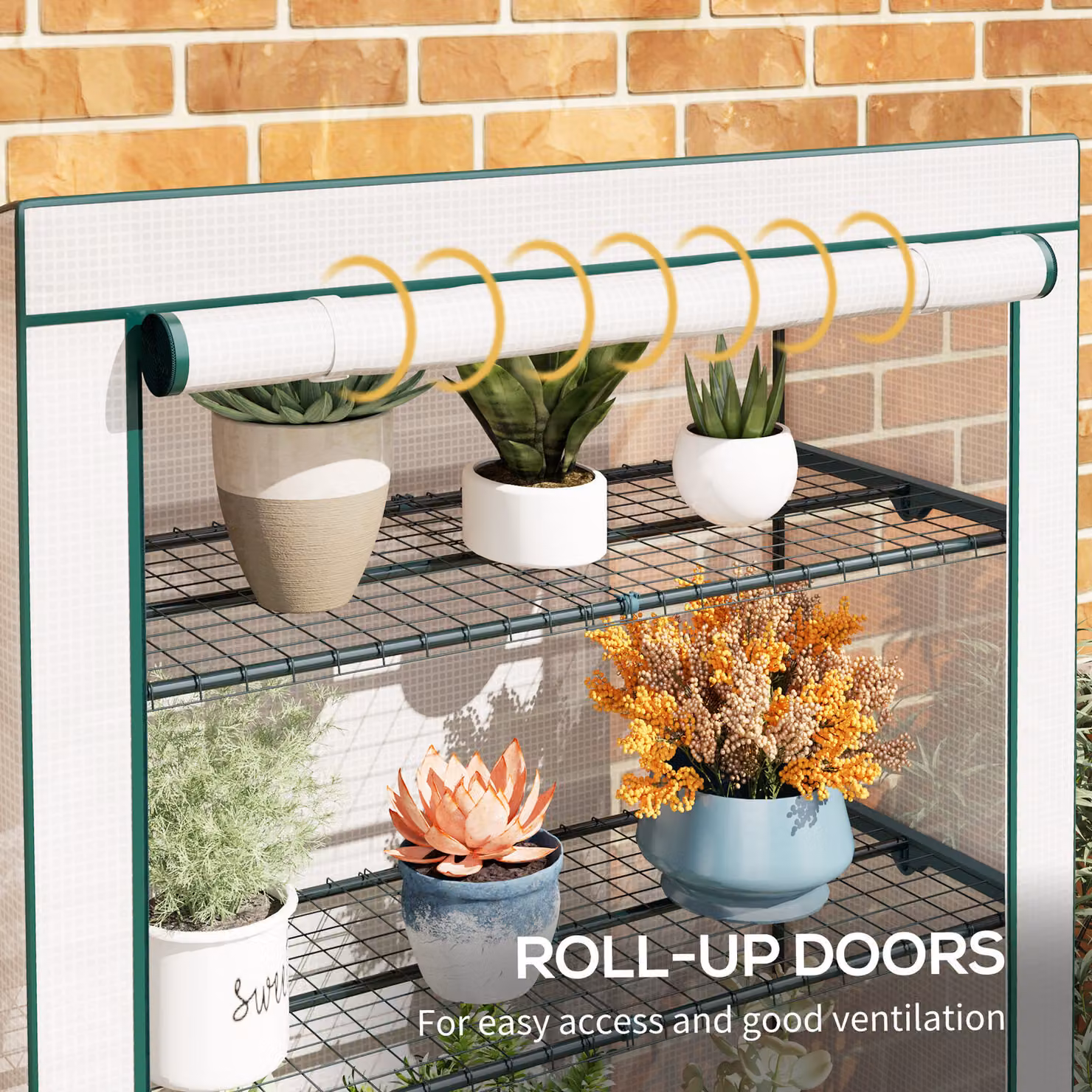 Outsunny 4 Tier Lean-to Mini Greenhouse with Reinforced PE Cover and Roll-Up Door, Green, W/D/H: 110 x 50 x 171 cm – 5