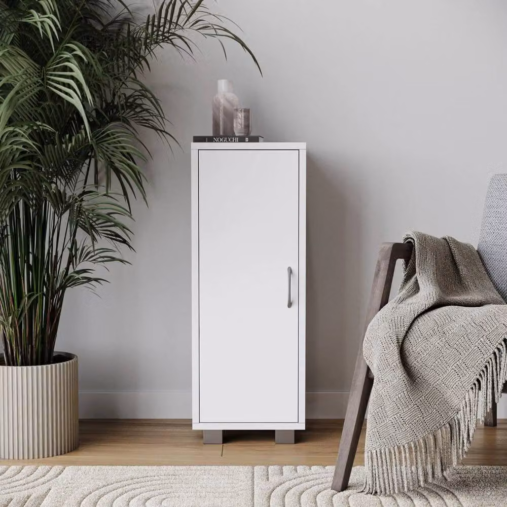 Havendro Modern White Wooden 1 Door Corner Storage Cabinet with Internal Shelves – 3