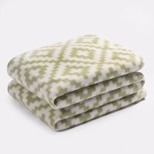 OHS Geometric Tile Fleece Throw Blanket in Green and Grey, W/D/H: 120 x 150 cm