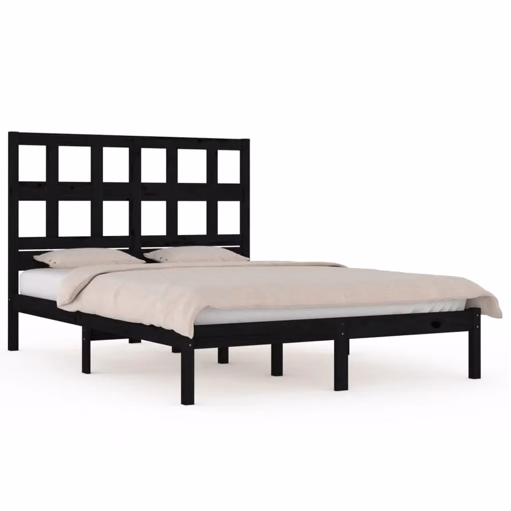 Berkfield Home Black Solid Wood Pine Bed Frame W/D/H: 200 x 200 cm – 2