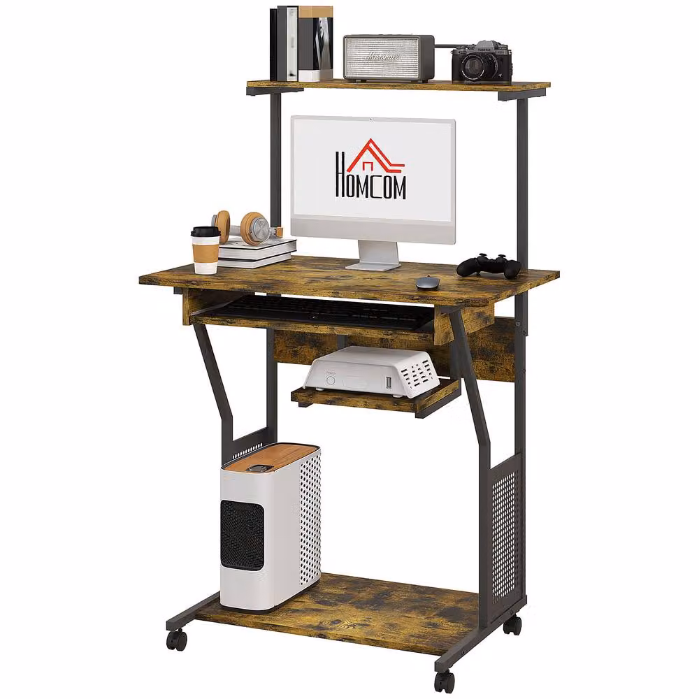 Rolipo Modern Multi-Storage Computer Desk with Sliding Keyboard Tray in Brown – 2
