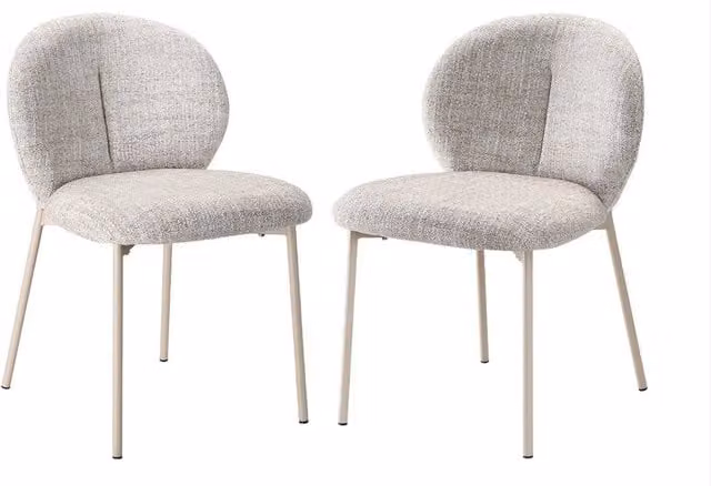CALICOSY Ambre Set of 2 Upholstered Chairs in Mottled Beige Fabric, W: 60 cm, D: 48 cm, H: 80 cm