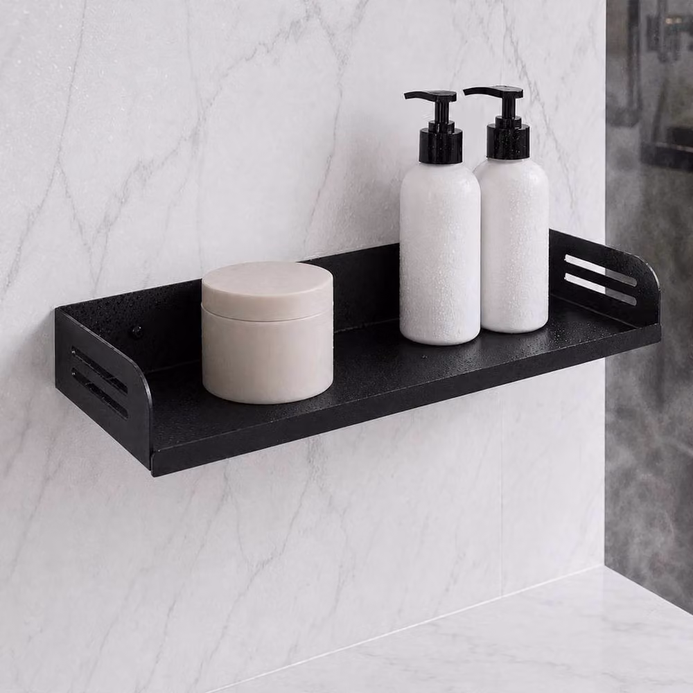 PAWNORA No Drill Wall Mount Metal Storage Shelf for Bathroom and Kitchen, Black – 3