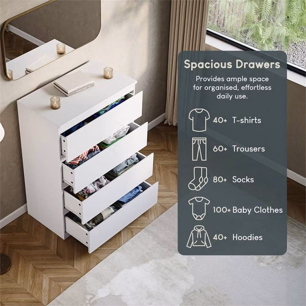 FORGEVIO Modern White 4 Drawer Chest of Drawers in Pine Wood – 3
