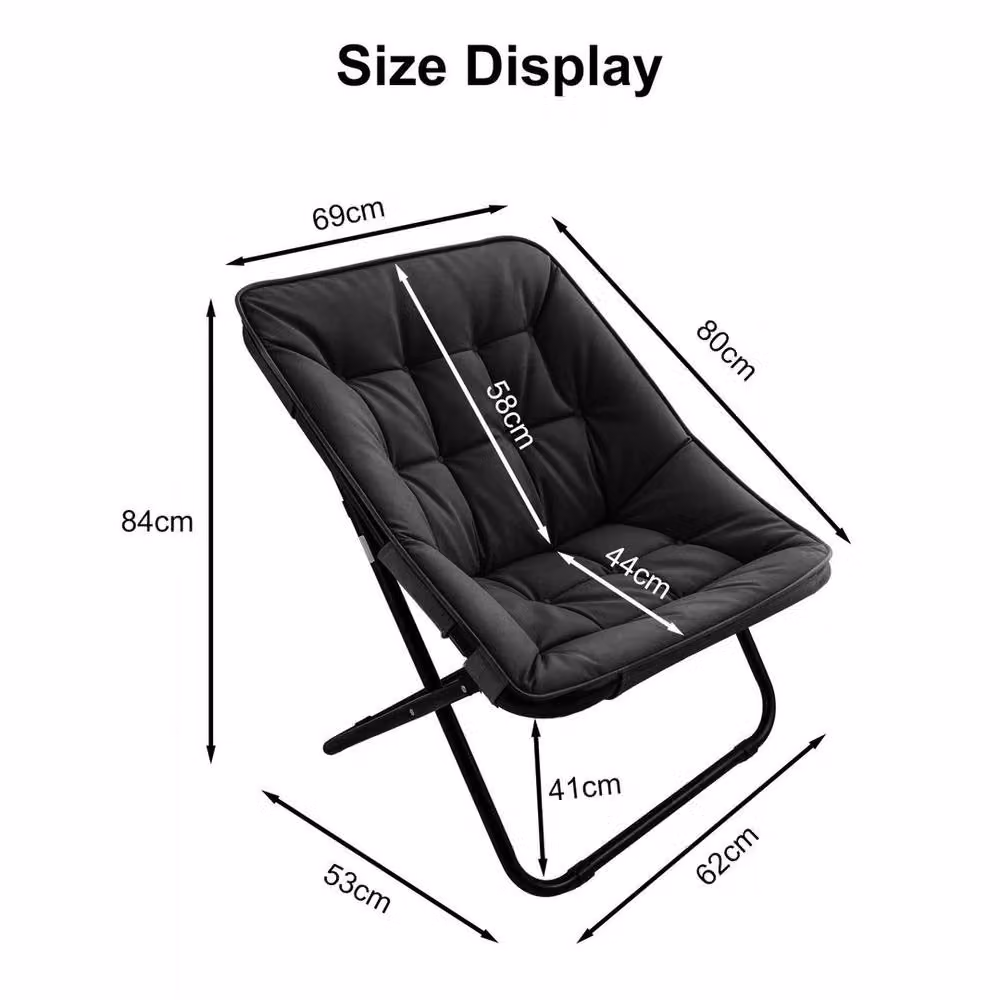KORVIXA Black Faux-Fur Comfy Reading Saucer Chair, W/D: 100 x 100 cm – 2