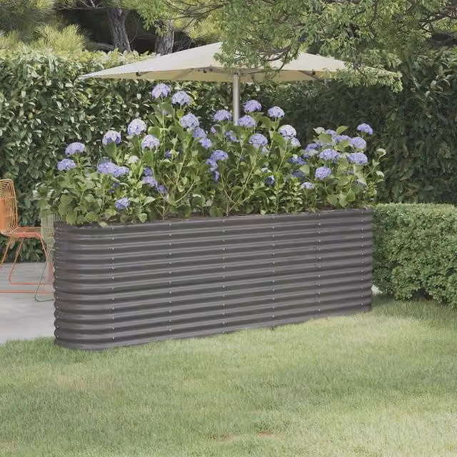 Berkfield Home Garden Grey Powder-coated Steel Raised Bed W/D/H: 224 x 40 x 68 cm