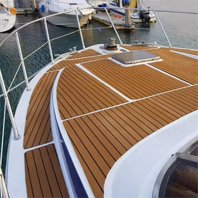 VOGREX Faux Teak EVA Foam Marine Yacht Boat Flooring Mat in Brown, Diameter: 100 cm