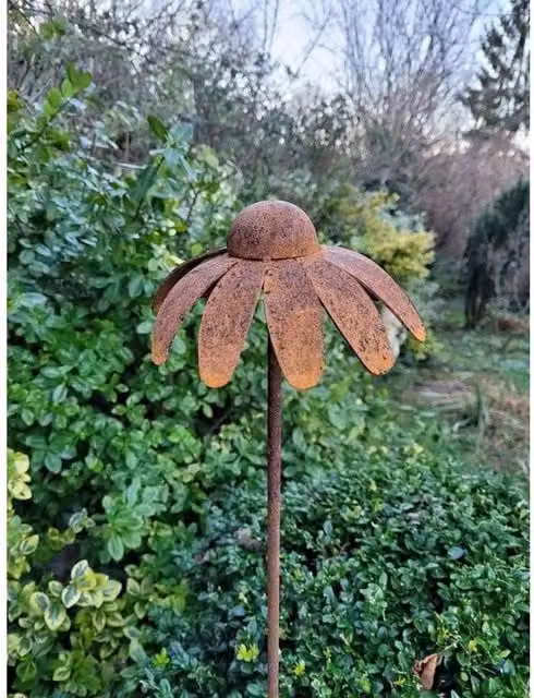 Poppyforge Metal Cone Flower Garden Art Pins in Bronze and Brown, Pack of 3