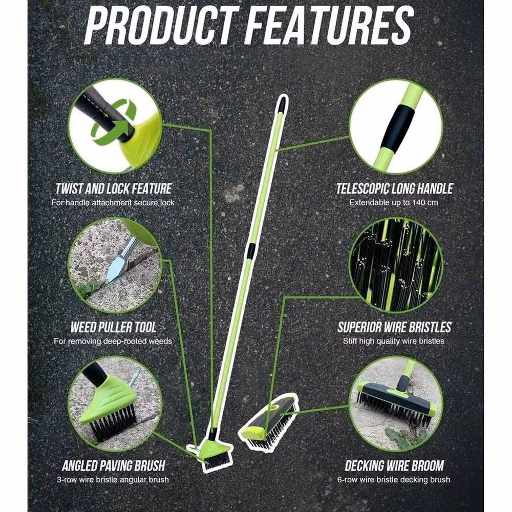 SPETLEK Green Garden Patio Cleaner Weed Brush and Moss Scraper Broom – 4
