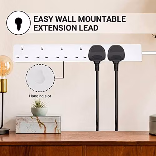 MantraRaj 6 Gang Extension Lead with 2 Metre Cable and UK Plug, White – 4