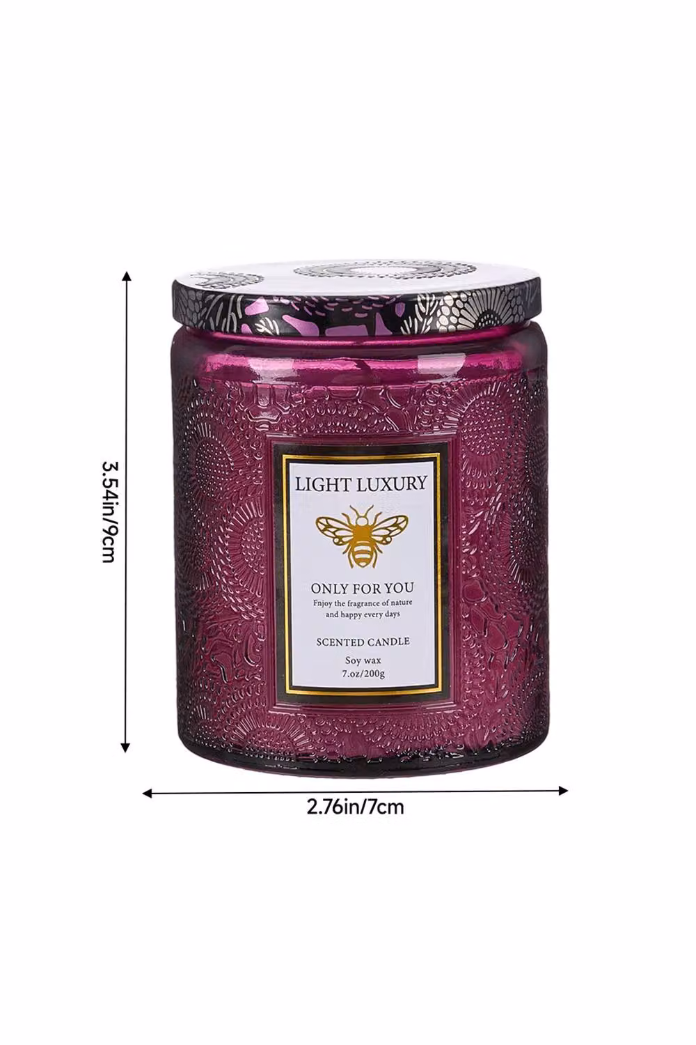 Living and Home Purple Embossing Glass Soy Wax Scented Candle with Lid – 2