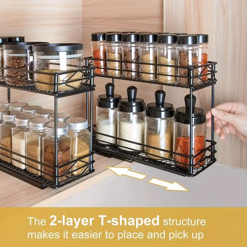 NESTLUNE 2 Tier Metal Slide Out Spice Rack Organizer in Black, W: 100 cm, D: 15 cm – 4