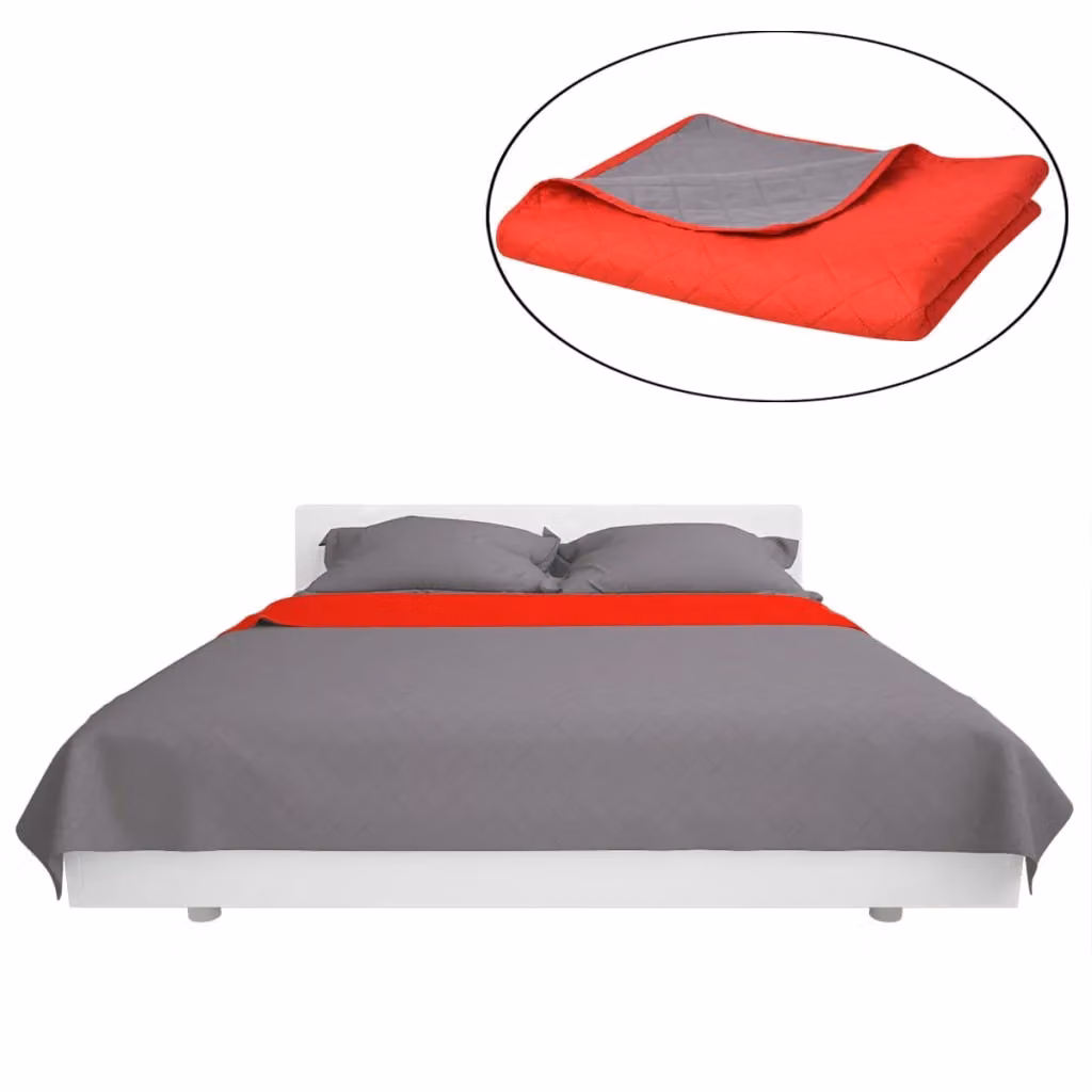 Berkfield Home Reversible Quilted Microfibre Bedspread in Red and Grey, W: 220 cm, L: 240 cm – 2