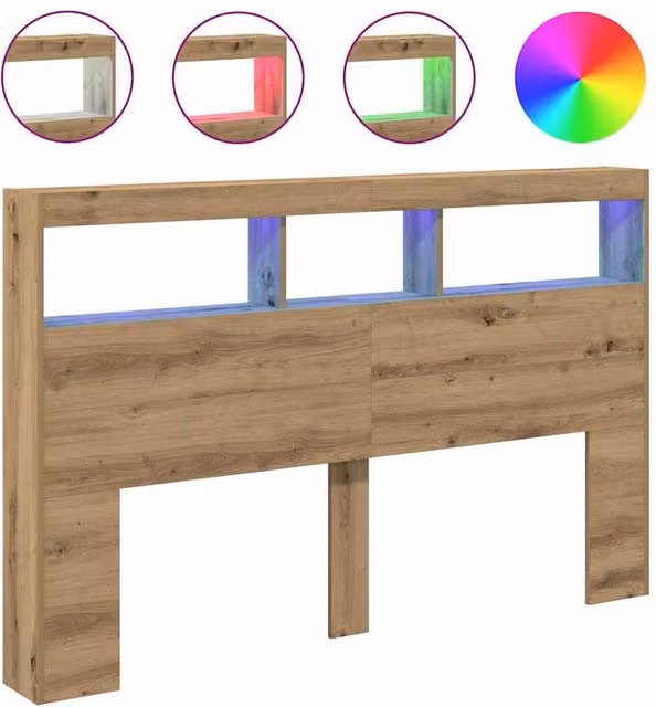 Berkfield Home Artisan Oak Headboard Cabinet with LED Lighting and USB Charging Port, Brown, W: 160 cm, D: 17 cm, H: 102 cm