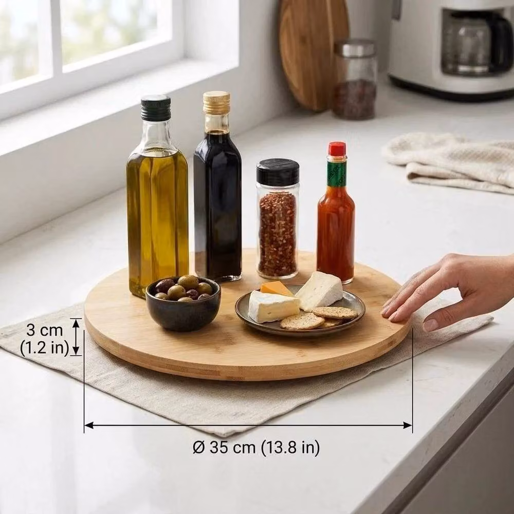 FLAVORA Natural Bamboo Lazy Susan Round Rotating Serving Tray, Diameter: 35 cm – 3