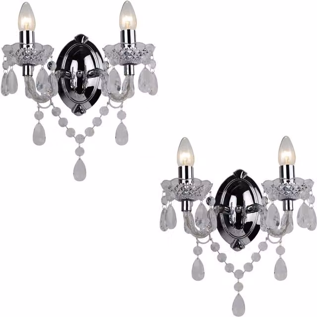 First Choice Lighting Marie Therese Style Wall Light Set of 2, Clear and Chrome