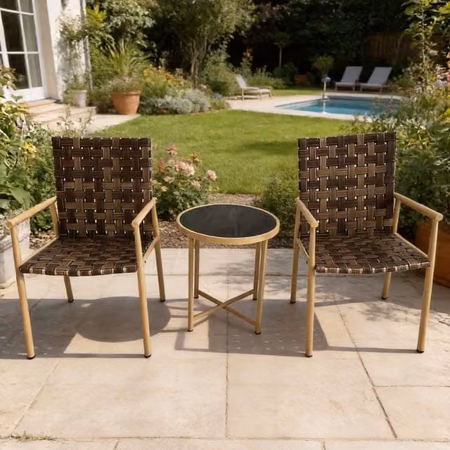 FURNITURE ONE 3 Piece Garden Patio Bistro Set with Side Table in Light Brown – 1