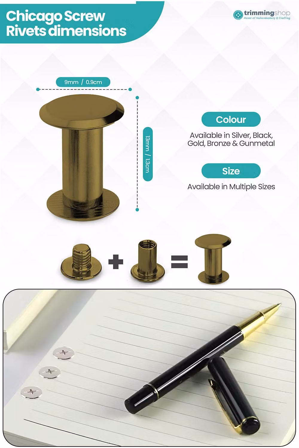 Neel Blue Bronze Brass Countersunk Chicago Screw Rivets, 10 Pieces, W: 9 mm, D: 13 mm – 2