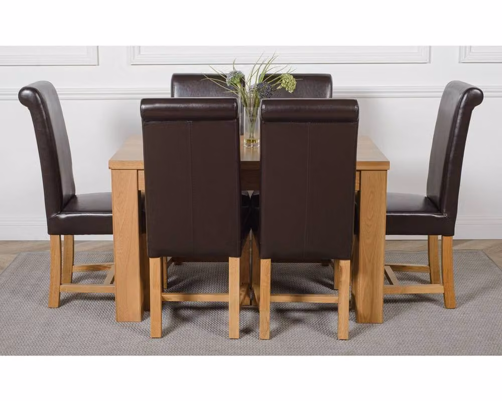 Thats Furniture Dakot Oak Small Dining Table and 6 Washington Brown Leather Chairs W: 127 cm, D: 82 cm – 2