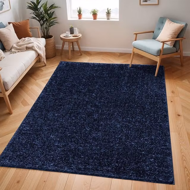 Livabliss Cloudy Shag Soft Plush Pile Round Living Rug in Blue, Diameter: 120 cm – 1