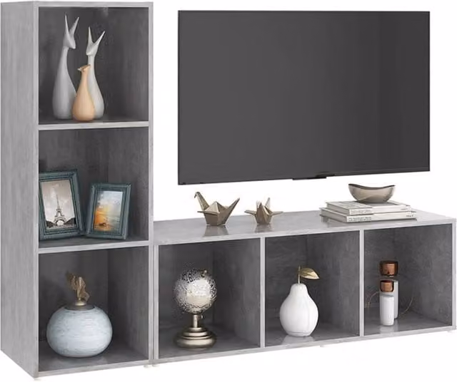 Berkfield Home Set of 2 Modern TV Cabinets in Concrete Grey, W/D/H: 107 x 35 x 37 cm