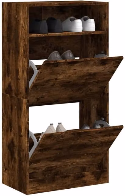 Berkfield Home Smoked Oak Shoe Cabinet in Brown, W: 60 cm, D: 34 cm, H: 116 cm