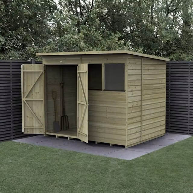 Forest Garden Shiplap Pent Shed with 2 Windows and Double Doors
