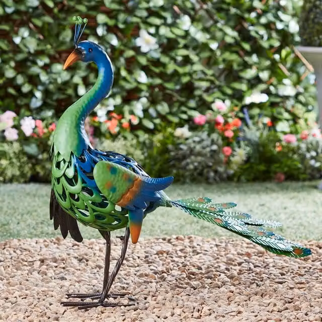 Garden Gear Multicolour and Grey Metal Peacock Garden Ornament Statue