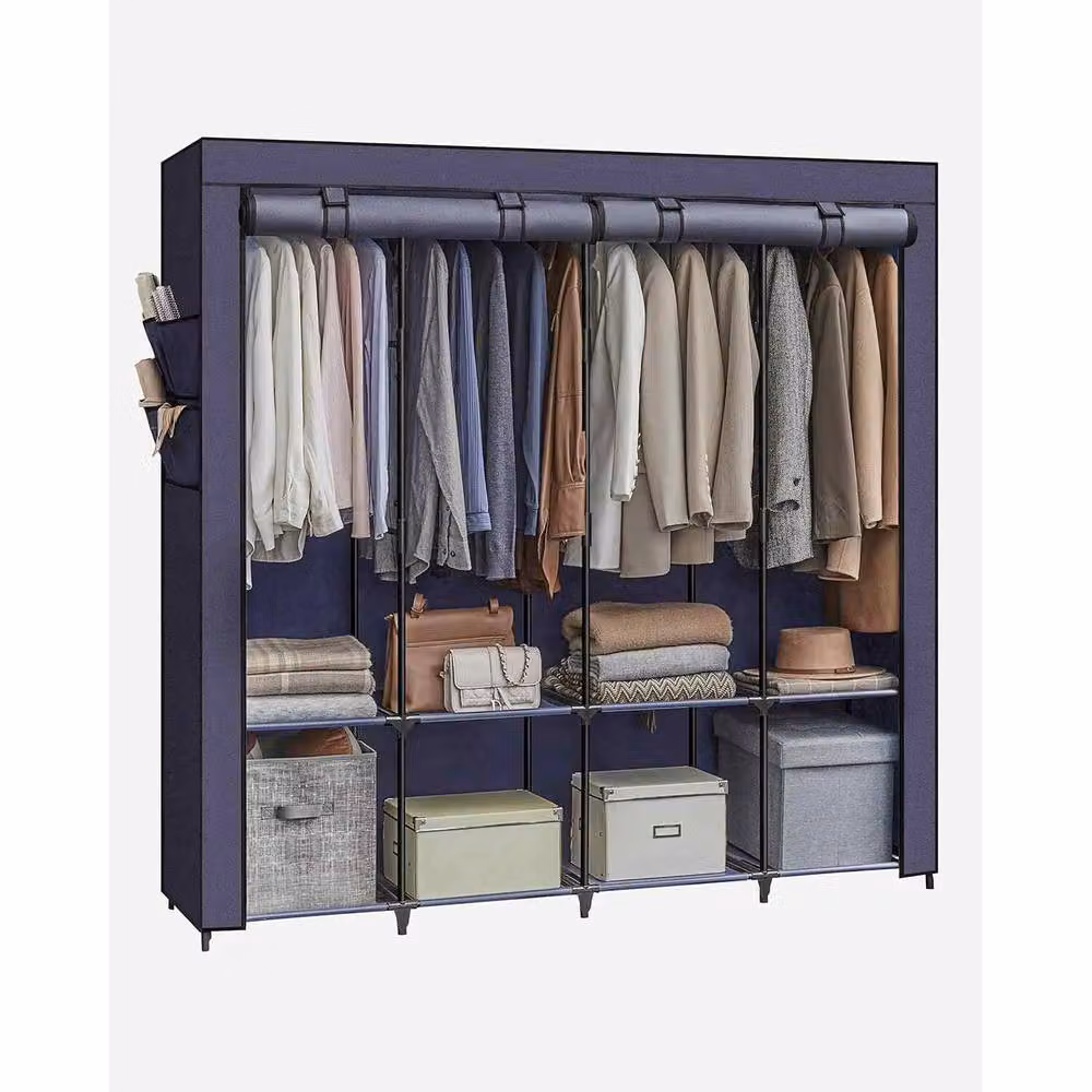 The Bazaarist Portable Clothes Wardrobe with 4 Hanging Rails, Blue – 2