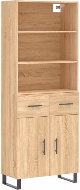 Berkfield Home Sonoma Oak Highboard in Brown, W/D/H: 69.5 x 34 x 180 cm