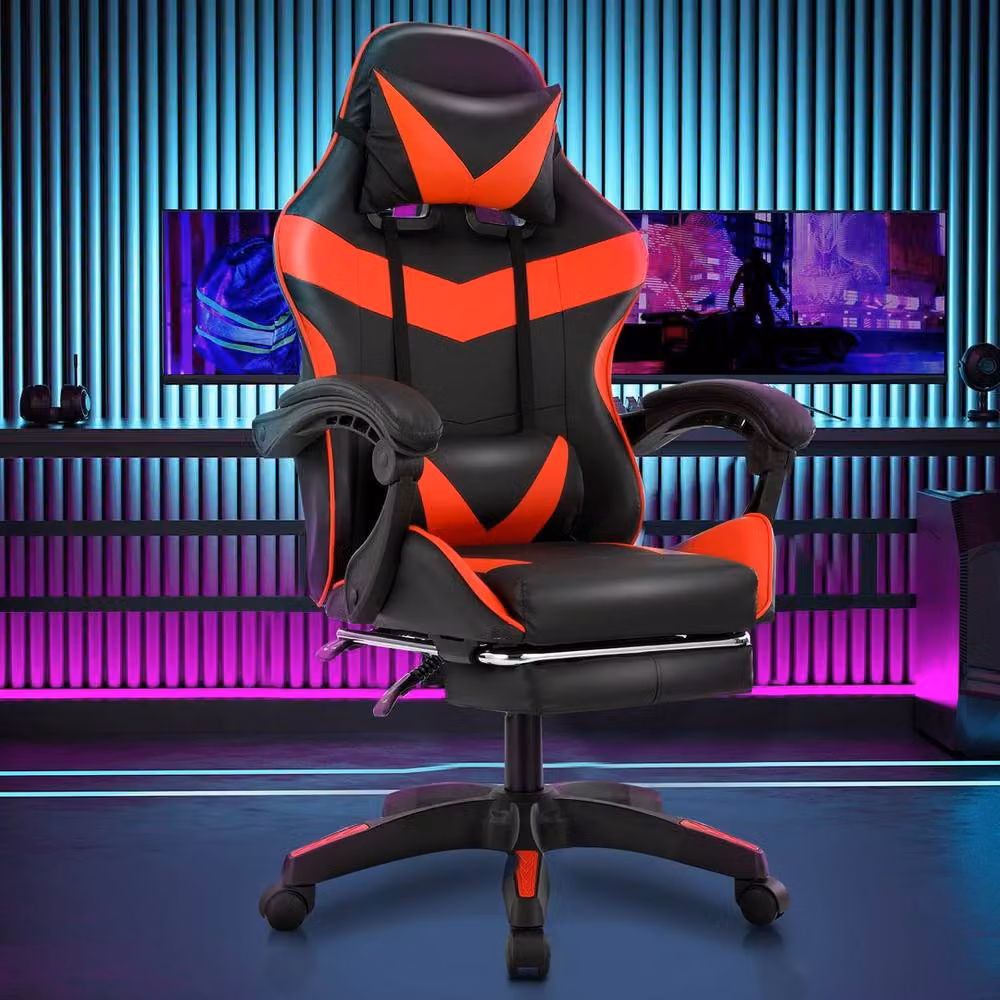 VOGREX Black and Red Ergonomic PU Leather Gaming Chair with Headrest and Armrests – 3