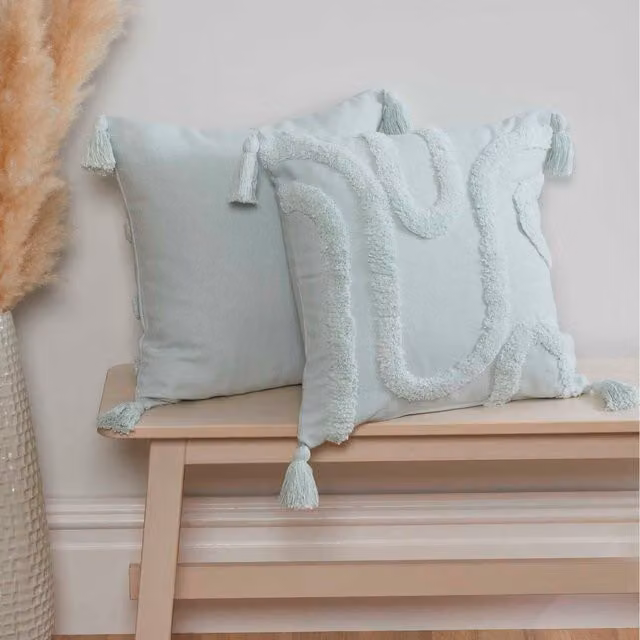 Rapport Home Cabana Tufted Square Cushion Cover, Blue, W/D/H: 43 x 43 x 43 cm