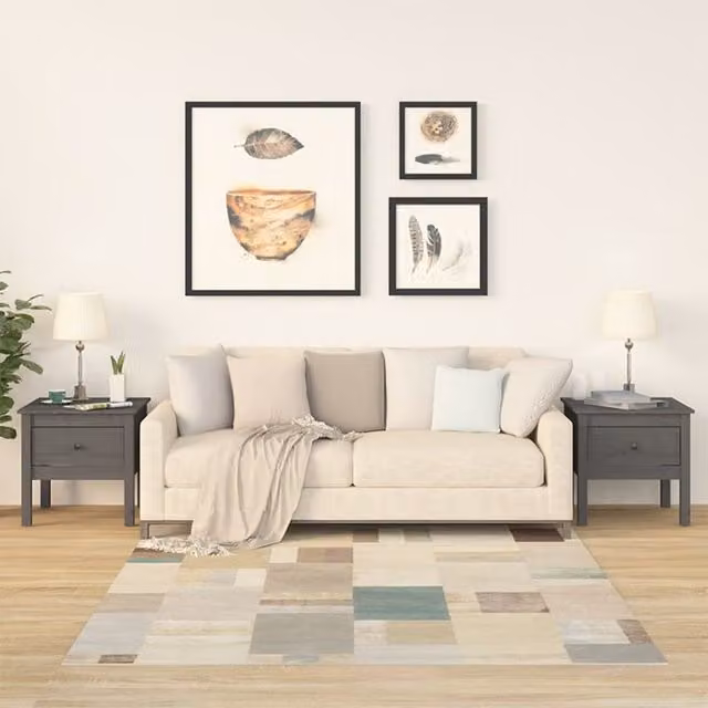 Berkfield Home Set of 2 Grey Rustic Solid Pine Wood Side Tables, W/D/H: 50 x 50 x 49 cm