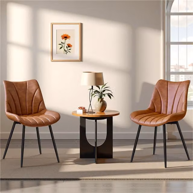 Yaheetech Set of 2 Modern Armless Dining Chairs in Brown Synthetic Leather