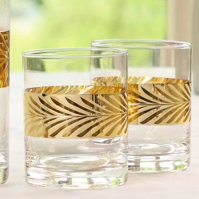 Dibor Set of 2 Gold Leaf Floral Glass Tumblers, 400ml per glass – 1
